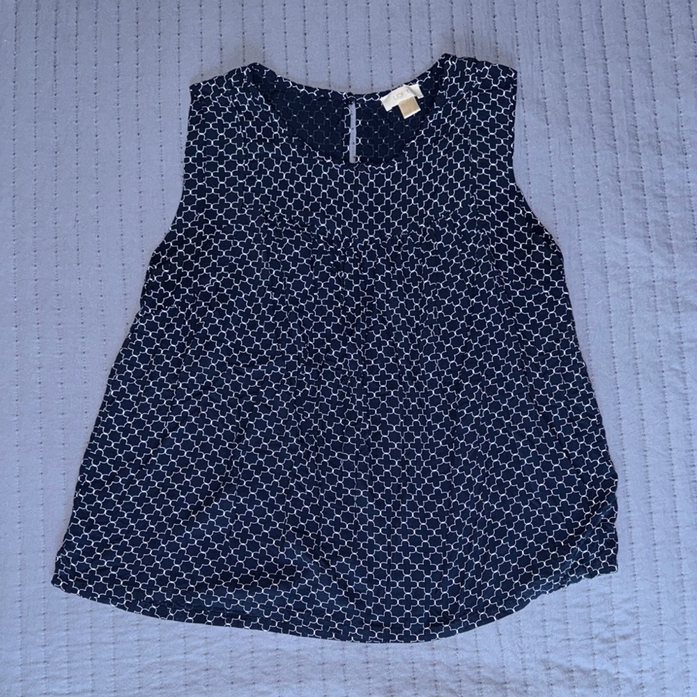 LOFT Blue and White Sleeveless Blouse Relaxed Fit